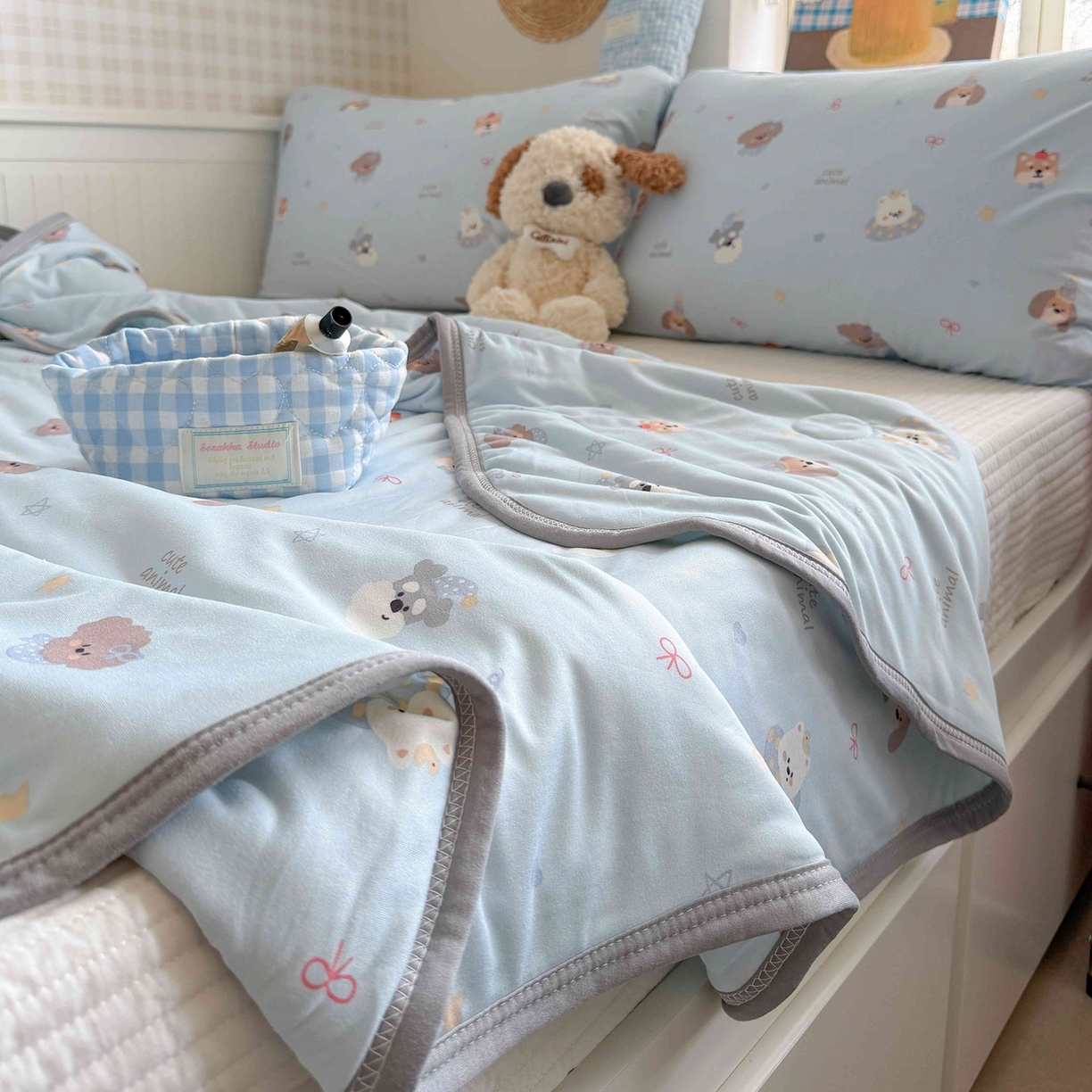 91家纺网 家纺一手货源 找家纺 觅糖家纺 2026新款针织云柔大豆夏被夏凉被空调被 狗狗乐园