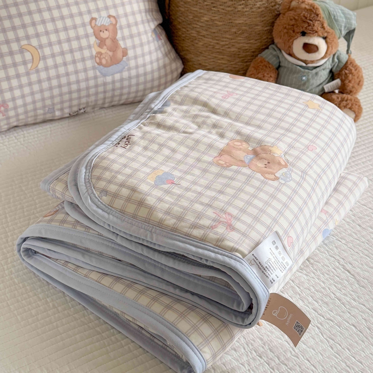 91家纺网 家纺一手货源 找家纺 觅糖家纺 2026新款针织云柔大豆夏被夏凉被空调被 海盐小熊