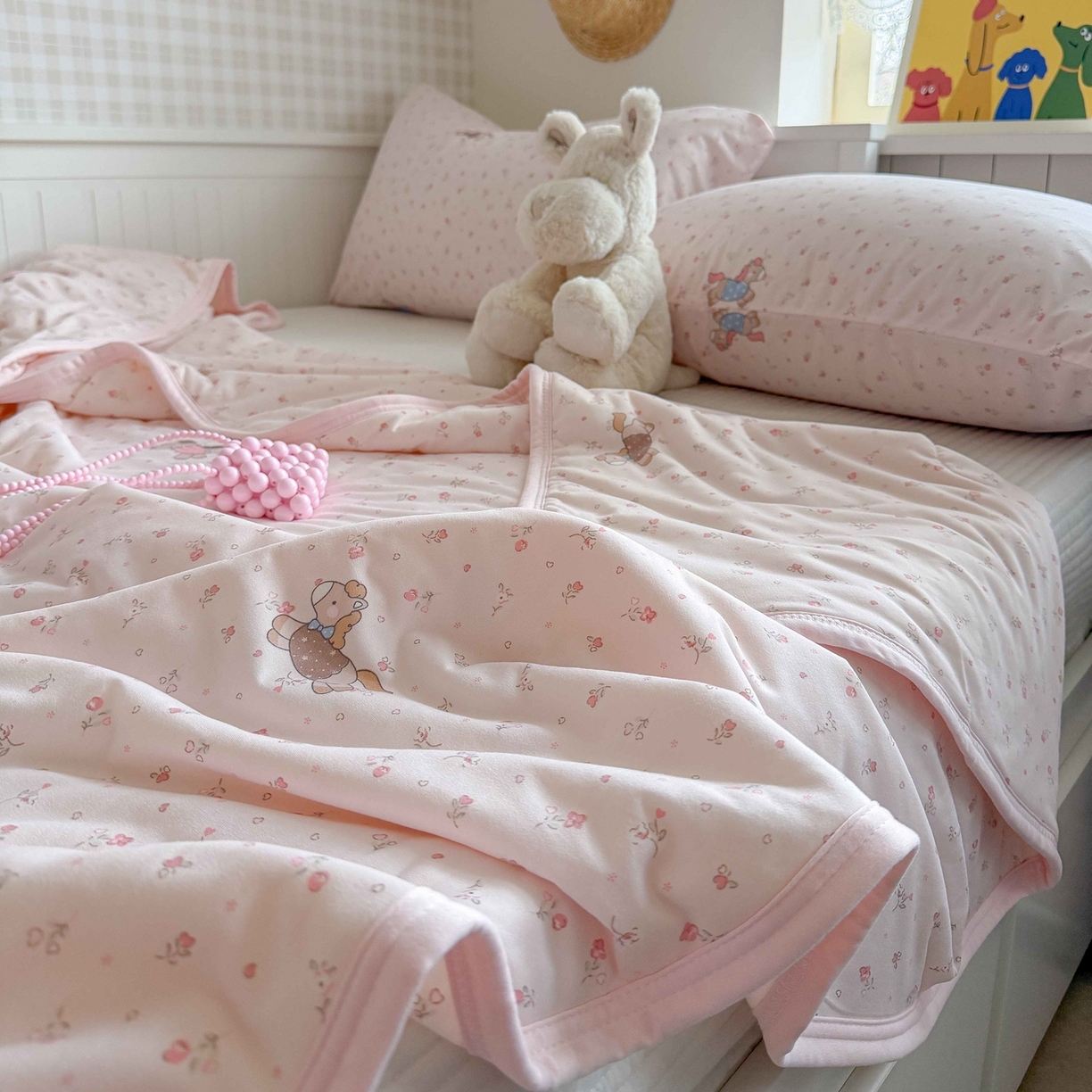 91家纺网 家纺一手货源 找家纺 觅糖家纺 2026新款针织云柔大豆夏被夏凉被空调被 花卉小马