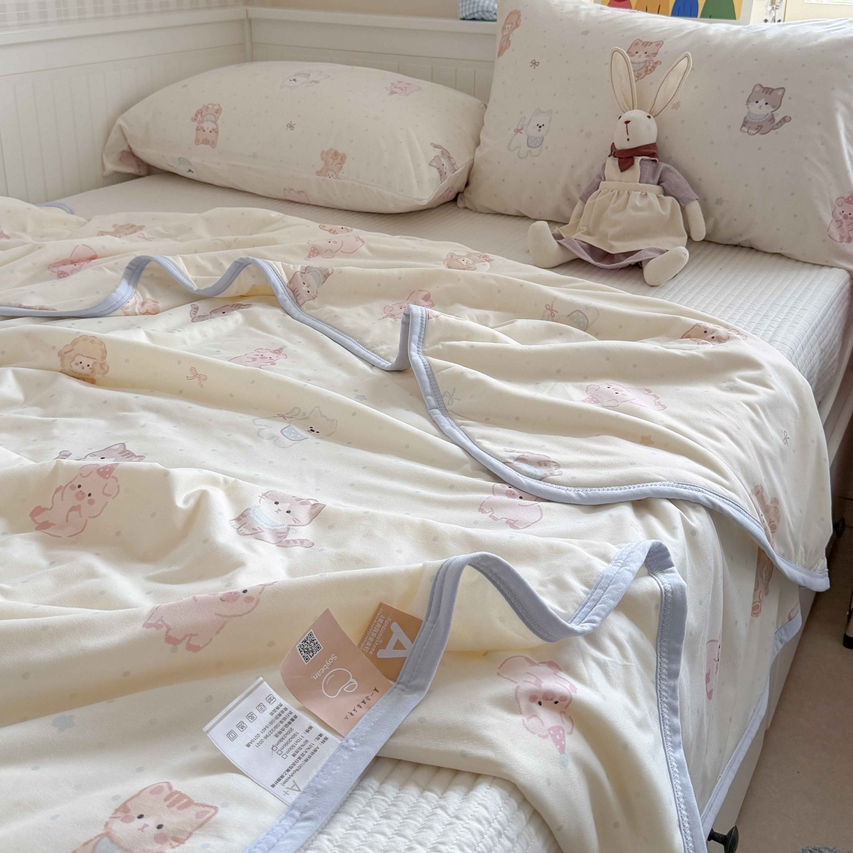 91家纺网 家纺一手货源 找家纺 觅糖家纺 2026新款针织云柔大豆夏被夏凉被空调被 萌宠乐园