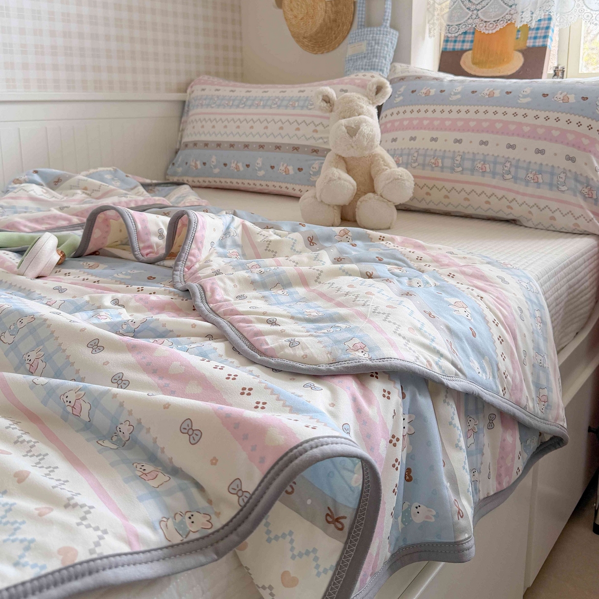 91家纺网 家纺一手货源 找家纺 觅糖家纺 2026新款针织云柔大豆夏被夏凉被空调被 奶糖兔