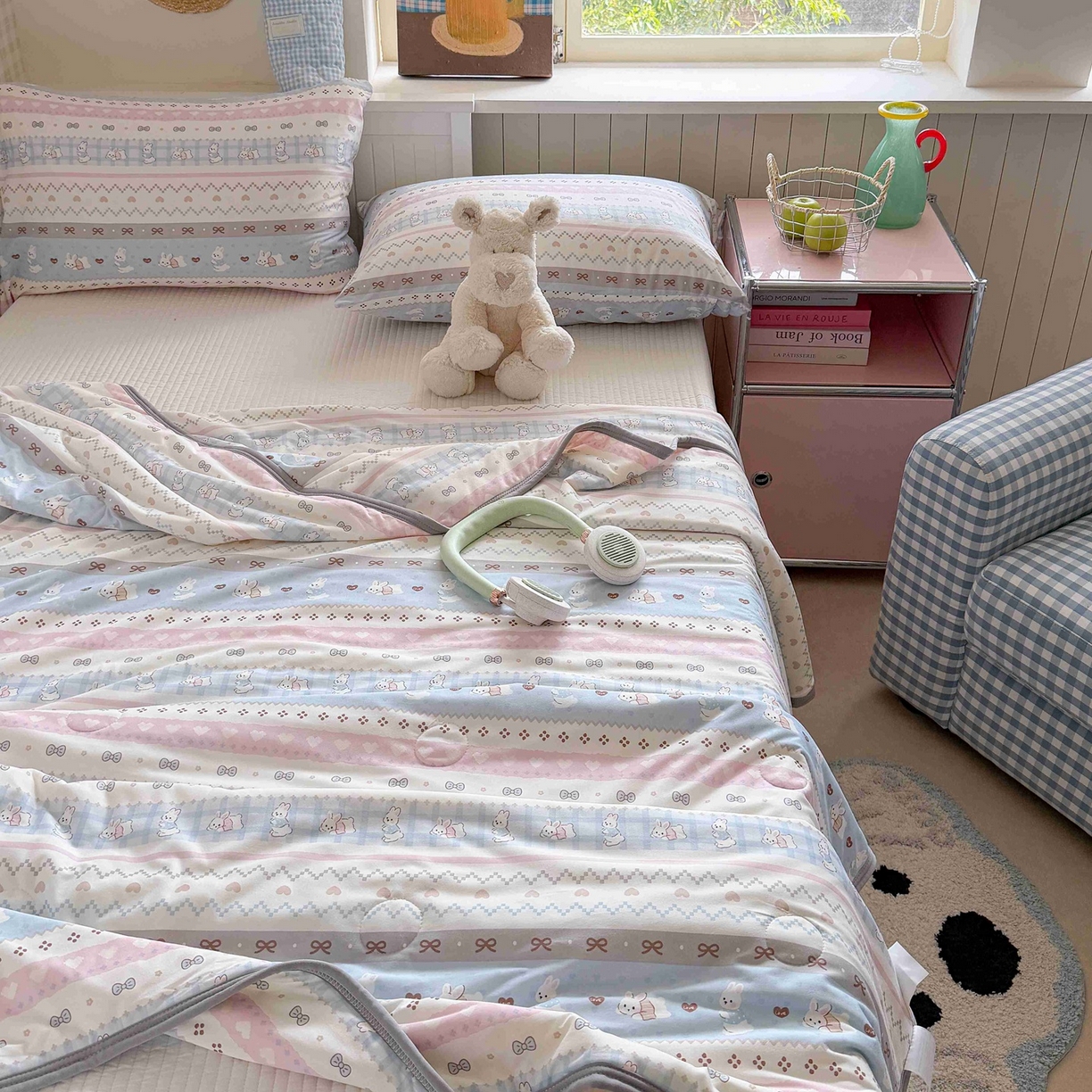 91家纺网 家纺一手货源 找家纺 觅糖家纺 2026新款针织云柔大豆夏被夏凉被空调被 奶糖兔