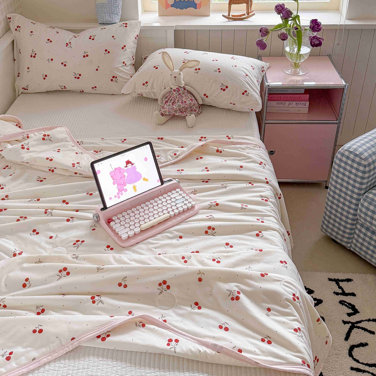 91家纺网 家纺一手货源 找家纺 觅糖家纺 2026新款针织云柔大豆夏被夏凉被空调被 甜甜樱桃