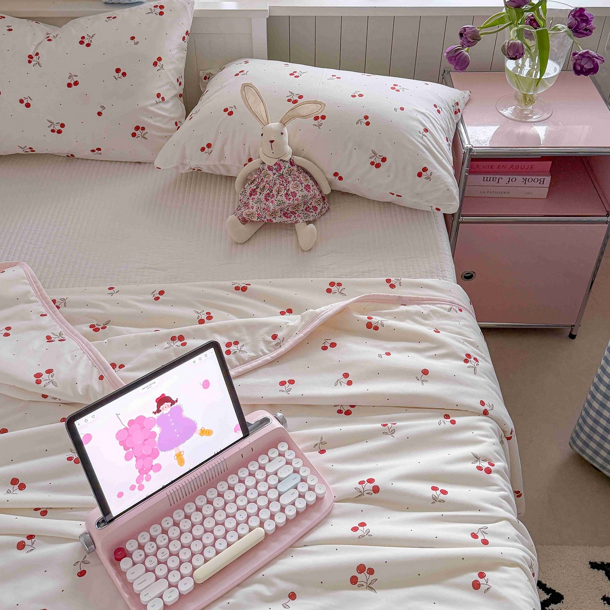 91家纺网 家纺一手货源 找家纺 觅糖家纺 2026新款针织云柔大豆夏被夏凉被空调被 甜甜樱桃