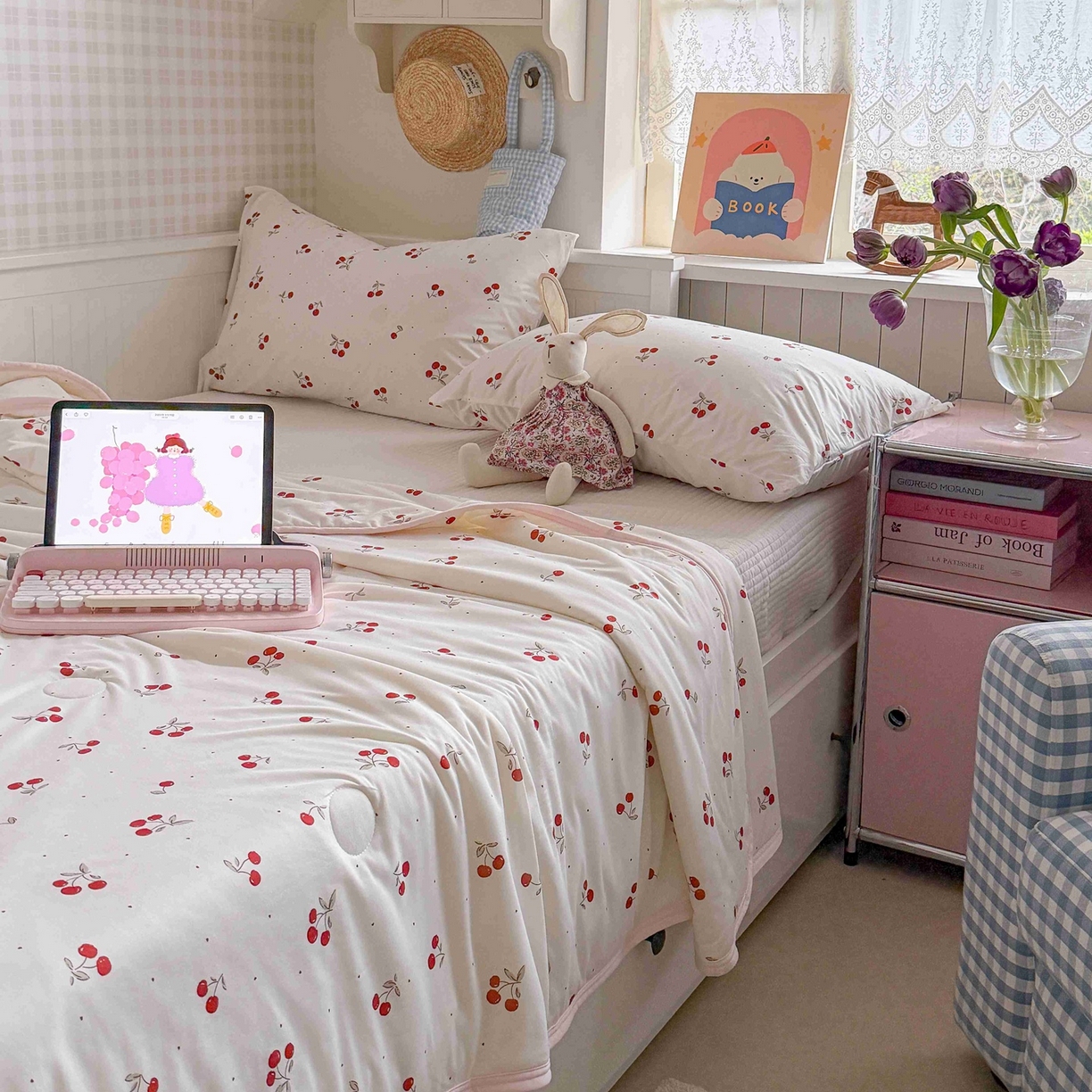 91家纺网 家纺一手货源 找家纺 觅糖家纺 2026新款针织云柔大豆夏被夏凉被空调被 甜甜樱桃