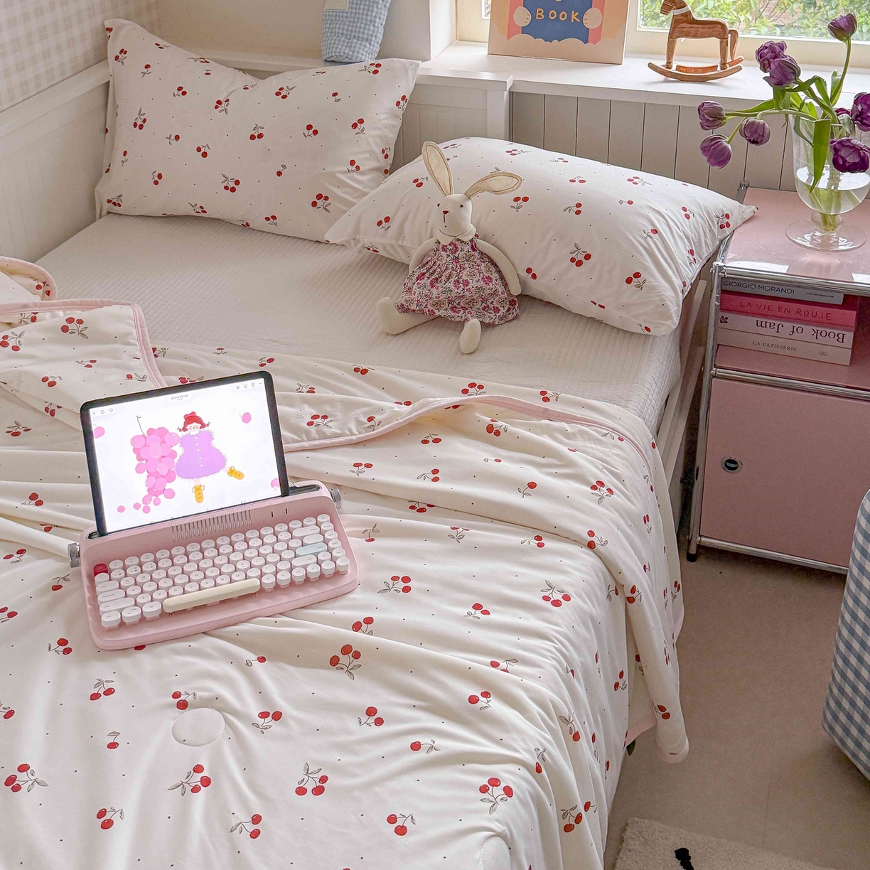 91家纺网 家纺一手货源 找家纺 觅糖家纺 2026新款针织云柔大豆夏被夏凉被空调被 甜甜樱桃