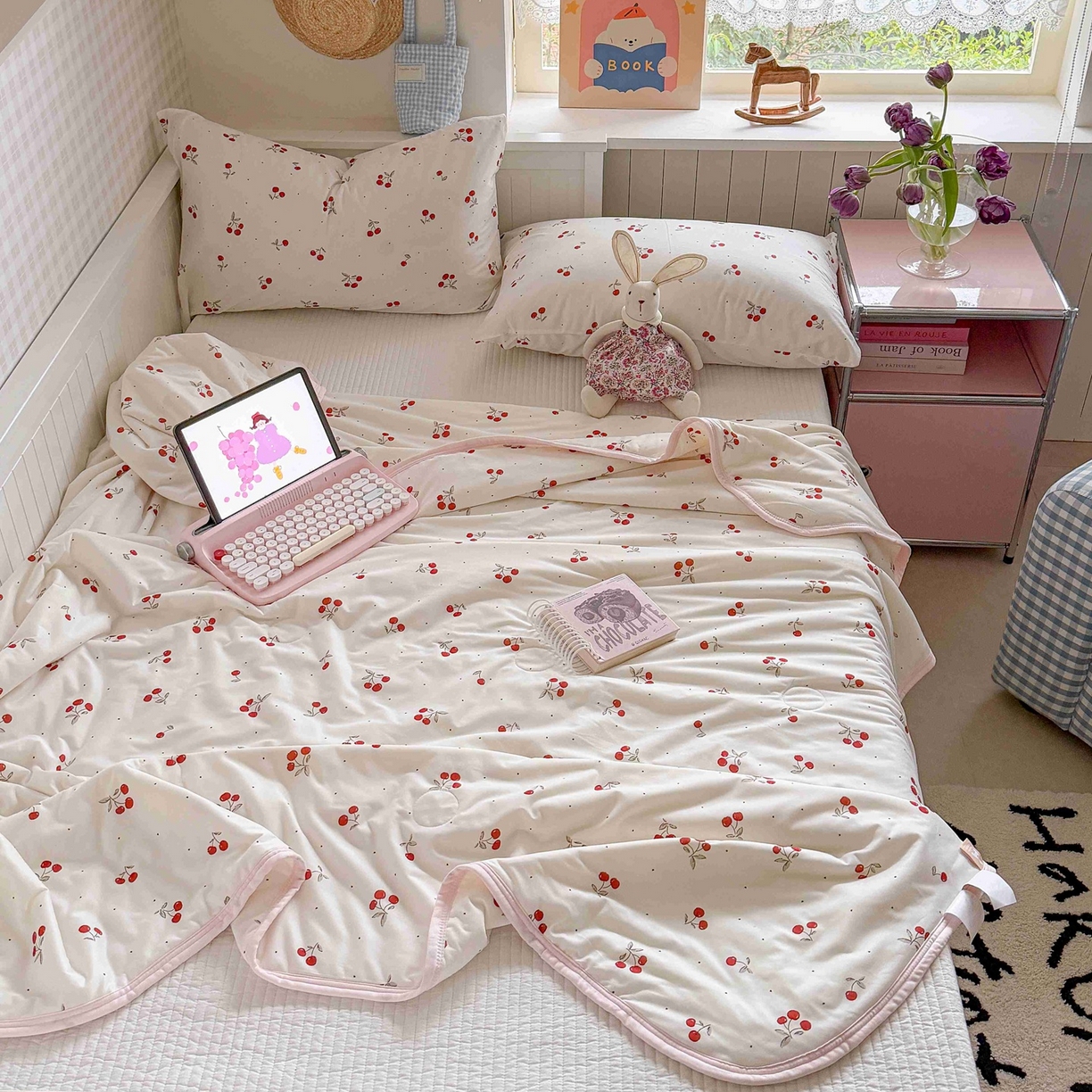 91家纺网 家纺一手货源 找家纺 觅糖家纺 2026新款针织云柔大豆夏被夏凉被空调被 甜甜樱桃