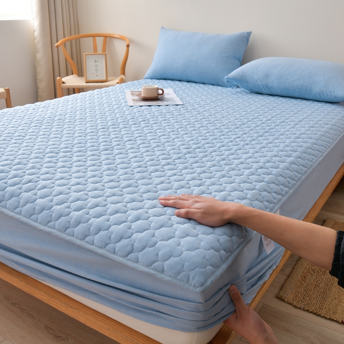 91家纺网 家纺一手货源 找家纺 （总）欧妮家纺 2026新款云朵全棉色织水洗棉夹棉床笠