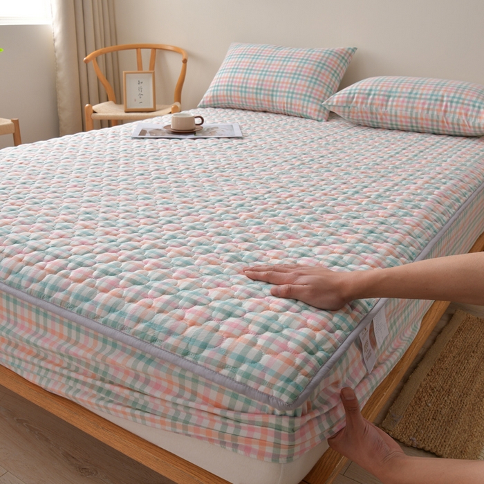 91家纺网 家纺一手货源 找家纺 （总）欧妮家纺 2026新款云朵全棉色织水洗棉夹棉床笠