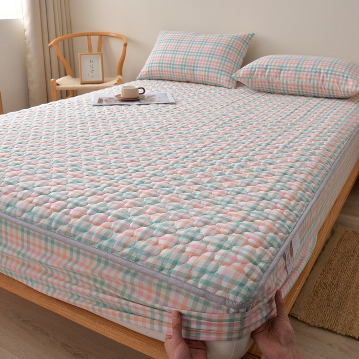 91家纺网 家纺一手货源 找家纺 （总）欧妮家纺 2026新款云朵全棉色织水洗棉夹棉床笠