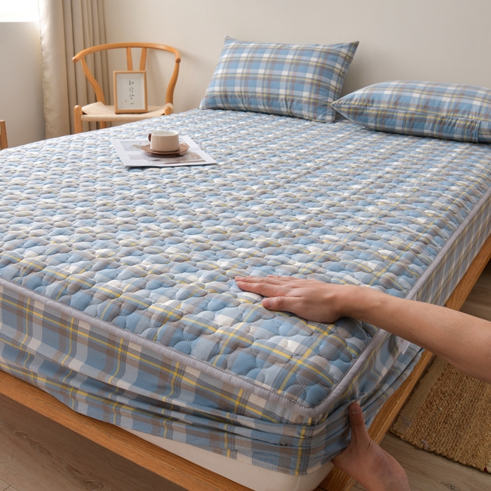 91家纺网 家纺一手货源 找家纺 （总）欧妮家纺 2026新款云朵全棉色织水洗棉夹棉床笠