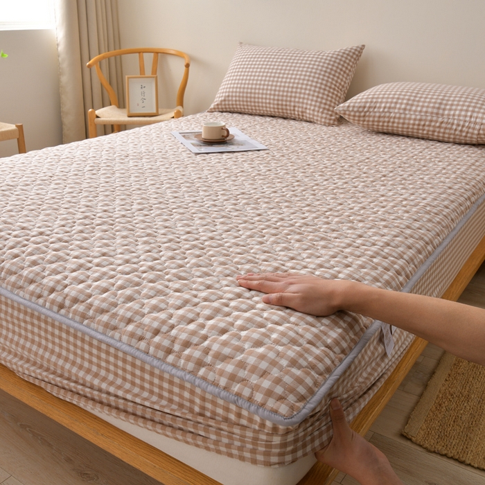 91家纺网 家纺一手货源 找家纺 （总）欧妮家纺 2026新款云朵全棉色织水洗棉夹棉床笠