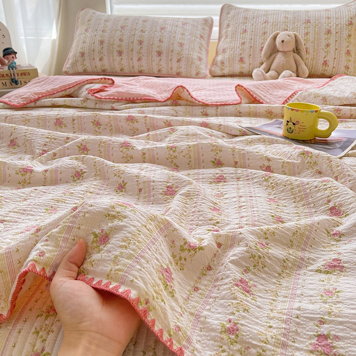 91家纺网 家纺一手货源 找家纺 （总）梵朴 2026新款A类泡芙双层纱贝壳边床盖夏被四件套三角针夏凉被空调被