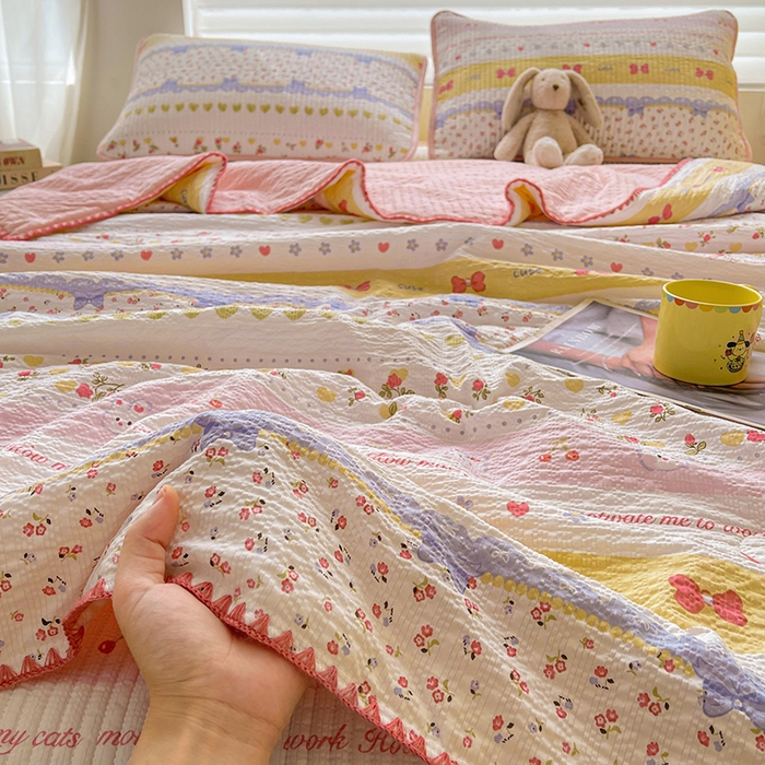 91家纺网 家纺一手货源 找家纺 （总）梵朴 2026新款A类泡芙双层纱贝壳边床盖夏被四件套三角针夏凉被空调被