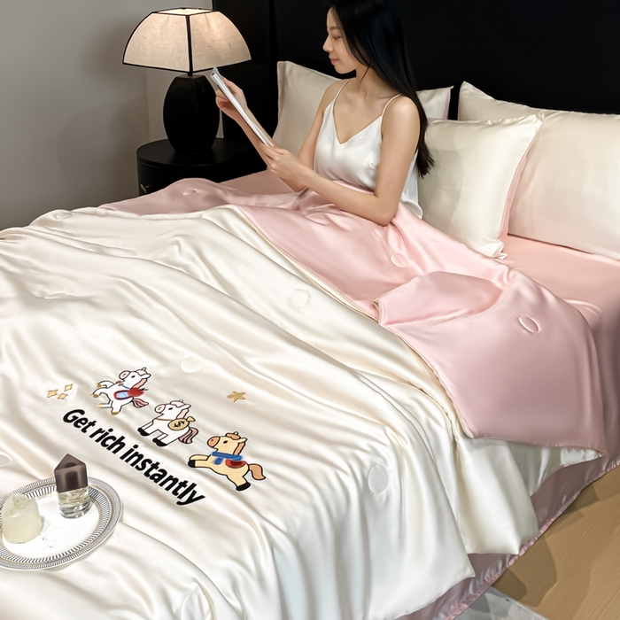 91家纺网 家纺一手货源 找家纺 （总）利欧 2026新款水洗天丝刺绣夏被四件套-马上有钱