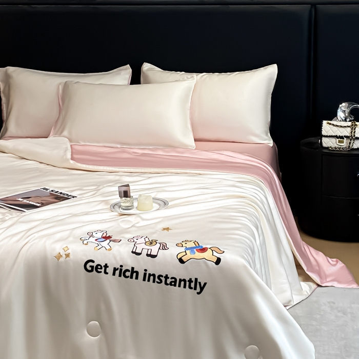 91家纺网 家纺一手货源 找家纺 （总）利欧 2026新款水洗天丝刺绣夏被四件套-马上有钱