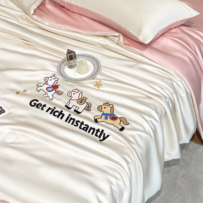 91家纺网 家纺一手货源 找家纺 （总）利欧 2026新款水洗天丝刺绣夏被四件套-马上有钱