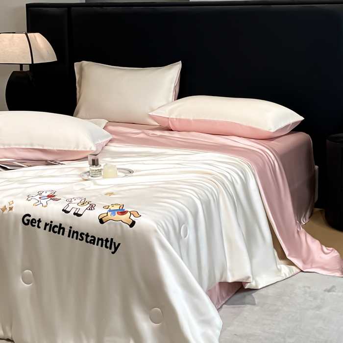 91家纺网 家纺一手货源 找家纺 （总）利欧 2026新款水洗天丝刺绣夏被四件套-马上有钱