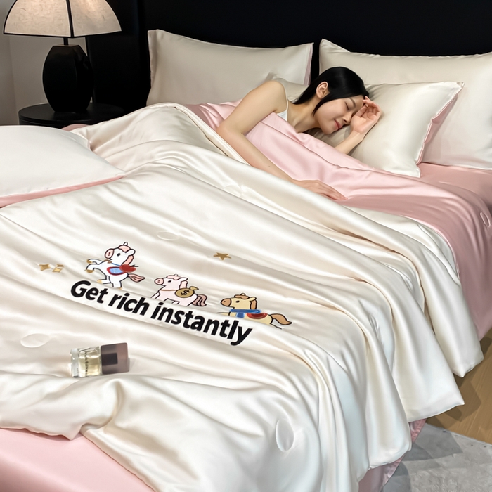 91家纺网 家纺一手货源 找家纺 （总）利欧 2026新款水洗天丝刺绣夏被四件套-马上有钱