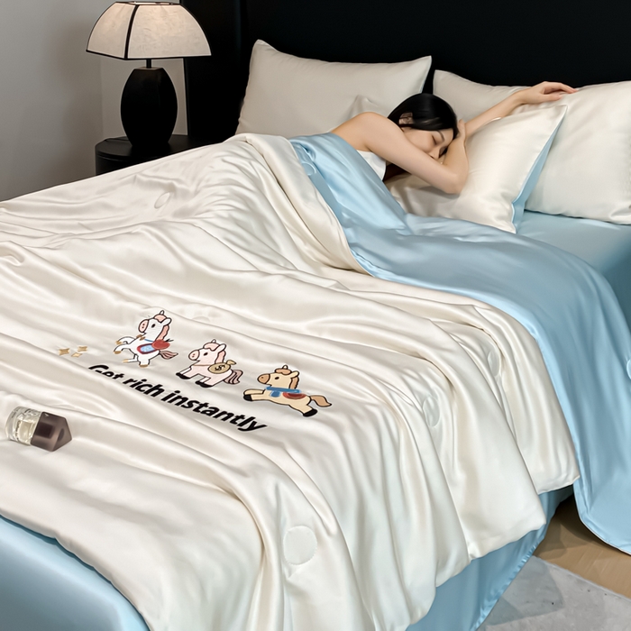 91家纺网 家纺一手货源 找家纺 （总）利欧 2026新款水洗天丝刺绣夏被四件套-马上有钱