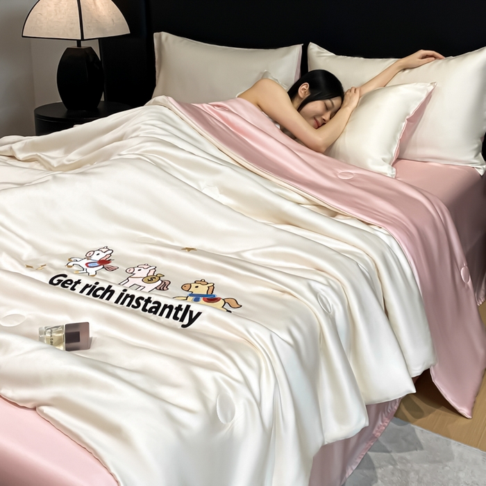 91家纺网 家纺一手货源 找家纺 （总）利欧 2026新款水洗天丝刺绣夏被四件套-马上有钱