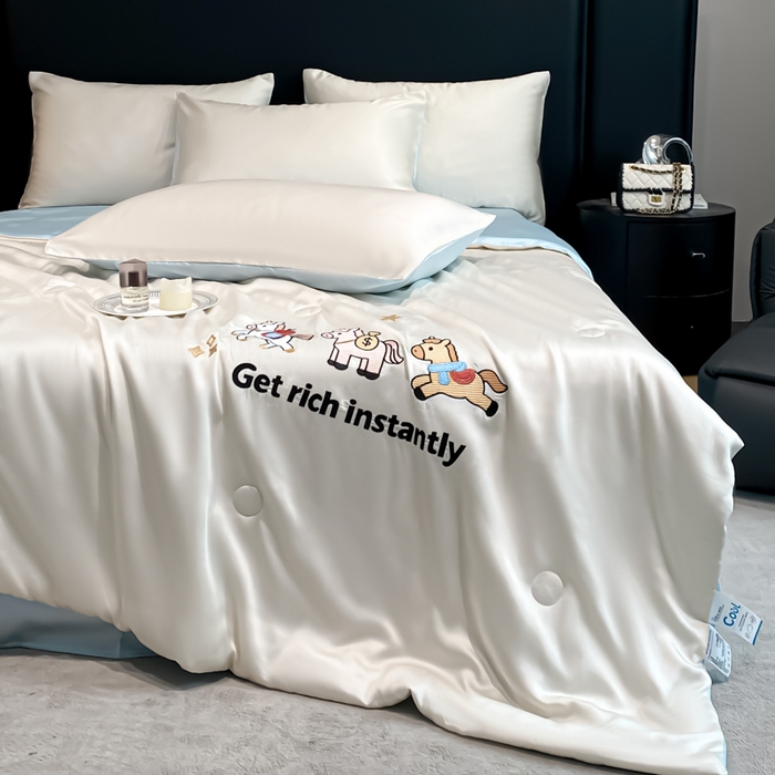 91家纺网 家纺一手货源 找家纺 利欧 2026新款水洗天丝刺绣夏被四件套-马上有钱 马上有钱-白蓝