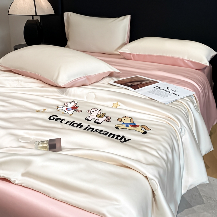 91家纺网 家纺一手货源 找家纺 利欧 2026新款水洗天丝刺绣夏被四件套-马上有钱 马上有钱-白粉