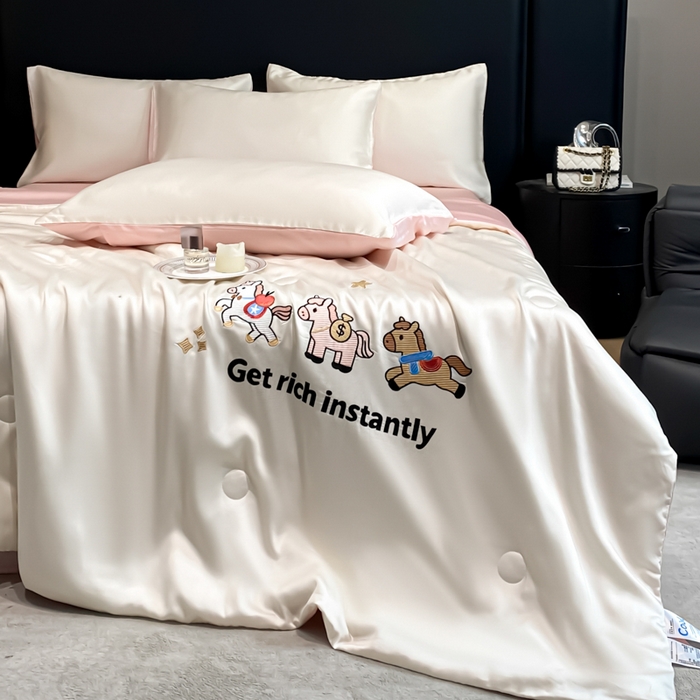 91家纺网 家纺一手货源 找家纺 利欧 2026新款水洗天丝刺绣夏被四件套-马上有钱 马上有钱-白粉