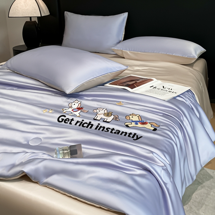 91家纺网 家纺一手货源 找家纺 利欧 2026新款水洗天丝刺绣夏被四件套-马上有钱 马上有钱-紫灰+梧桐