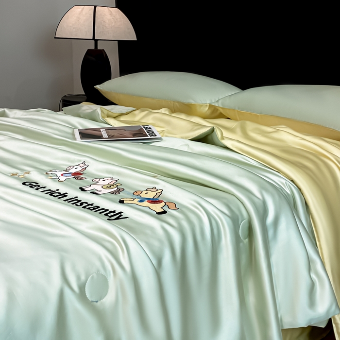 91家纺网 家纺一手货源 找家纺 利欧 2026新款水洗天丝刺绣夏被四件套-马上有钱 马上有钱-奶绿柠檬