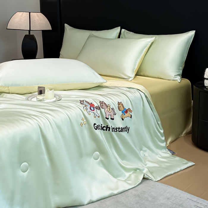 91家纺网 家纺一手货源 找家纺 利欧 2026新款水洗天丝刺绣夏被四件套-马上有钱 马上有钱-奶绿柠檬