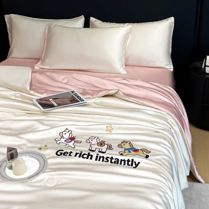 91家纺网 家纺一手货源 找家纺 利欧 2026新款水洗天丝刺绣夏被四件套-马上有钱 马上有钱-白粉