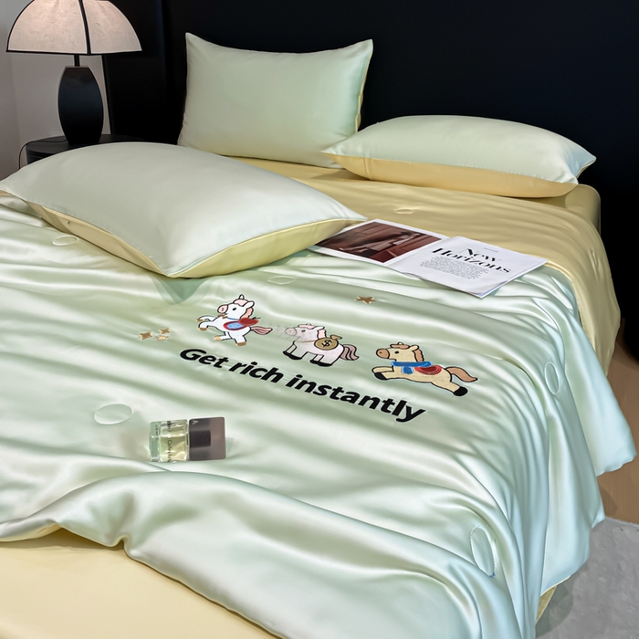 91家纺网 家纺一手货源 找家纺 利欧 2026新款水洗天丝刺绣夏被四件套-马上有钱 马上有钱-奶绿柠檬