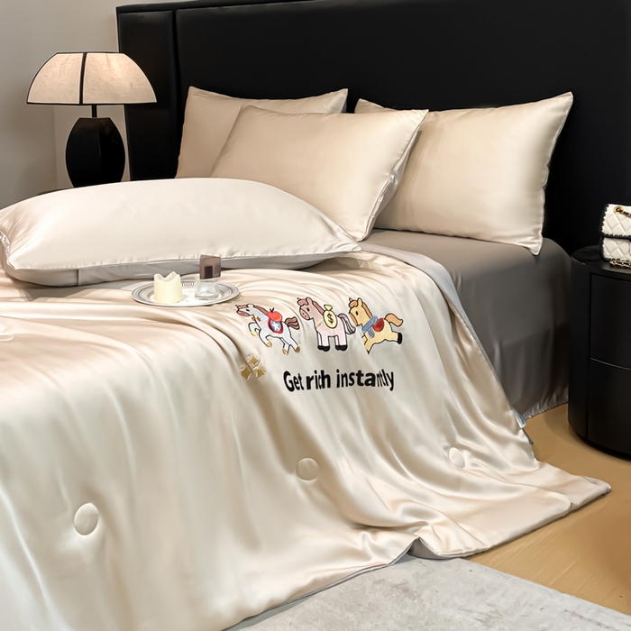 91家纺网 家纺一手货源 找家纺 利欧 2026新款水洗天丝刺绣夏被四件套-马上有钱 马上有钱-梧桐+山灰