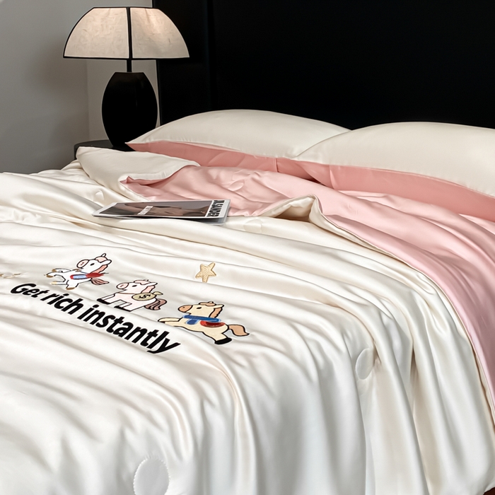 91家纺网 家纺一手货源 找家纺 利欧 2026新款水洗天丝刺绣夏被四件套-马上有钱 马上有钱-白粉