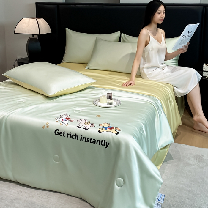 91家纺网 家纺一手货源 找家纺 利欧 2026新款水洗天丝刺绣夏被四件套-马上有钱 马上有钱-奶绿柠檬