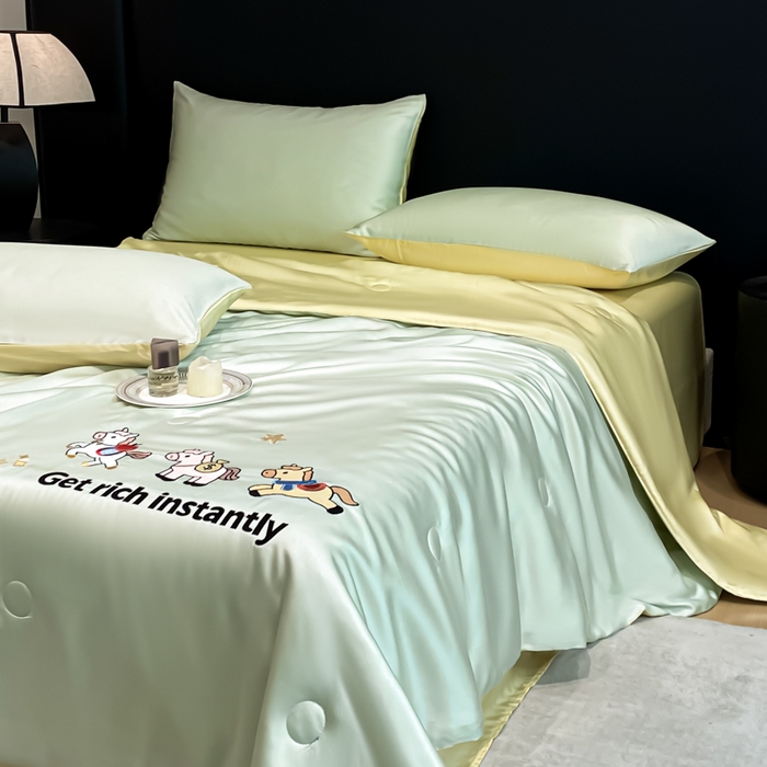 91家纺网 家纺一手货源 找家纺 利欧 2026新款水洗天丝刺绣夏被四件套-马上有钱 马上有钱-奶绿柠檬