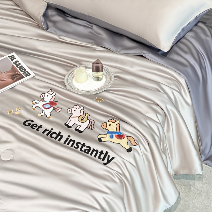 91家纺网 家纺一手货源 找家纺 利欧 2026新款水洗天丝刺绣夏被四件套-马上有钱 马上有钱-山灰+摩卡灰