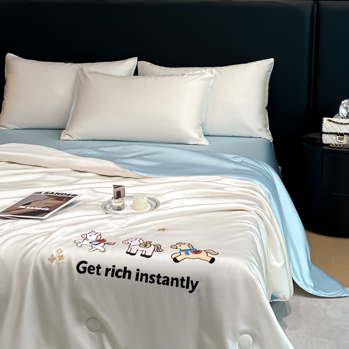 91家纺网 家纺一手货源 找家纺 利欧 2026新款水洗天丝刺绣夏被四件套-马上有钱 马上有钱-白蓝