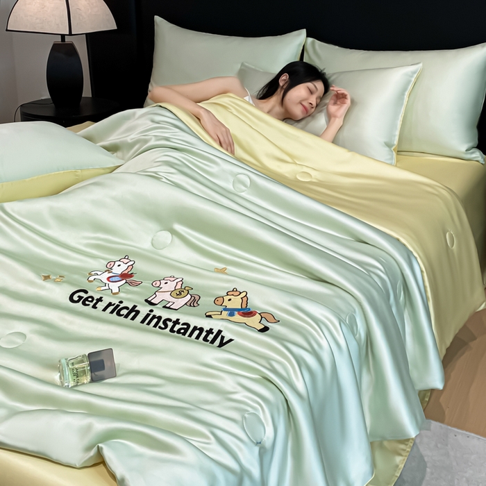 91家纺网 家纺一手货源 找家纺 利欧 2026新款水洗天丝刺绣夏被四件套-马上有钱 马上有钱-奶绿柠檬