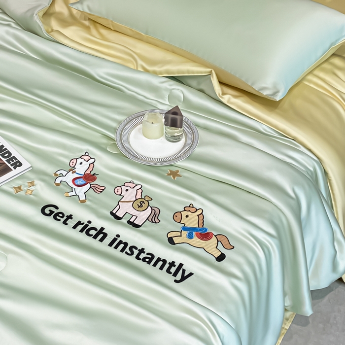 91家纺网 家纺一手货源 找家纺 利欧 2026新款水洗天丝刺绣夏被四件套-马上有钱 马上有钱-奶绿柠檬