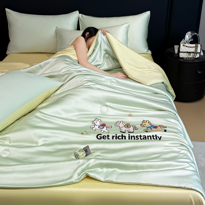 91家纺网 家纺一手货源 找家纺 利欧 2026新款水洗天丝刺绣夏被四件套-马上有钱 马上有钱-奶绿柠檬