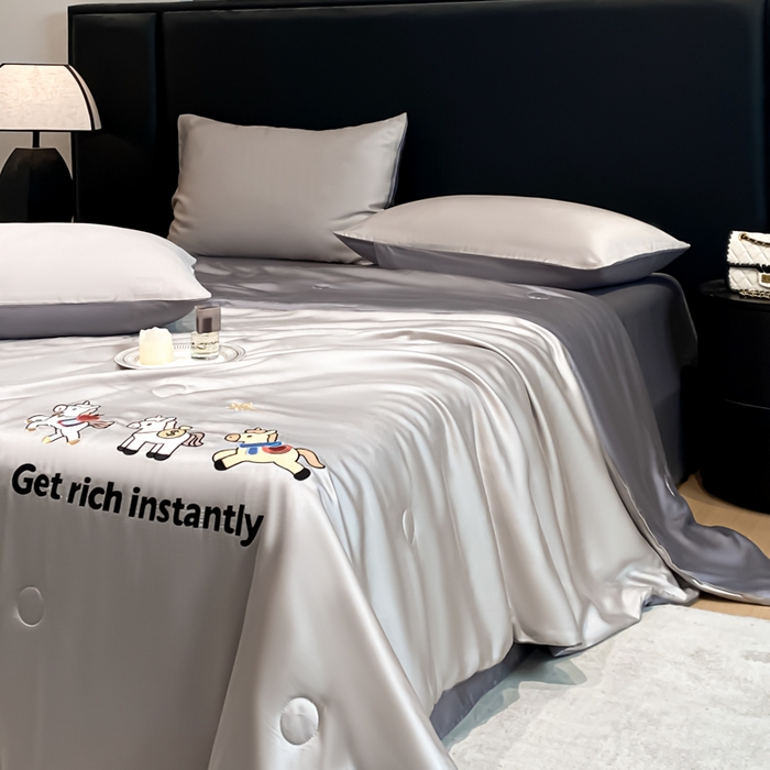 91家纺网 家纺一手货源 找家纺 利欧 2026新款水洗天丝刺绣夏被四件套-马上有钱 马上有钱-山灰+摩卡灰