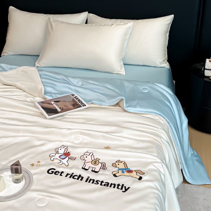 91家纺网 家纺一手货源 找家纺 利欧 2026新款水洗天丝刺绣夏被四件套-马上有钱 马上有钱-白蓝