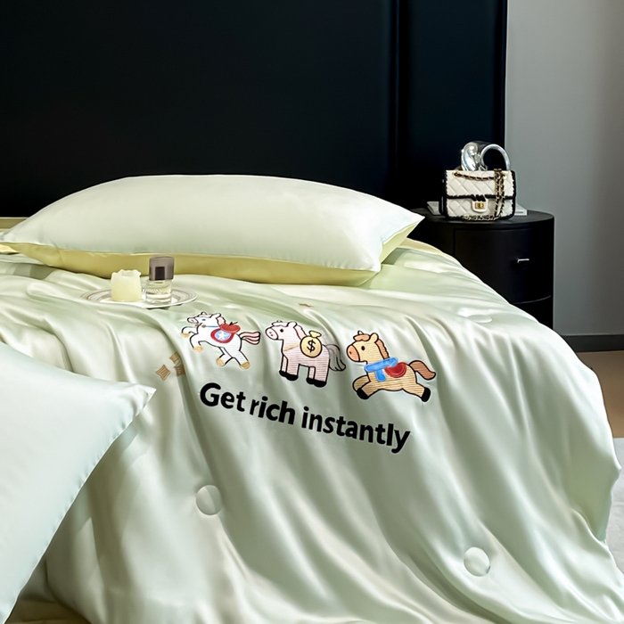 91家纺网 家纺一手货源 找家纺 利欧 2026新款水洗天丝刺绣夏被四件套-马上有钱 马上有钱-奶绿柠檬