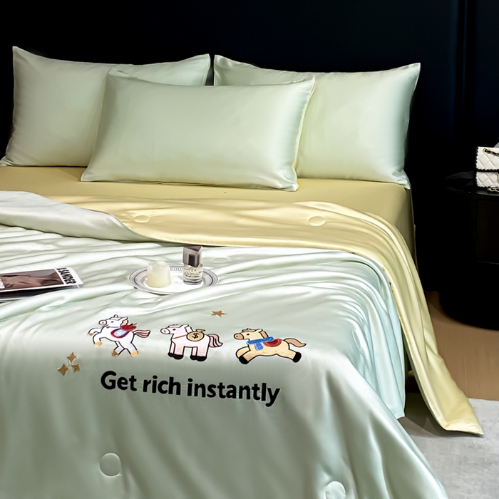 91家纺网 家纺一手货源 找家纺 利欧 2026新款水洗天丝刺绣夏被四件套-马上有钱 马上有钱-奶绿柠檬