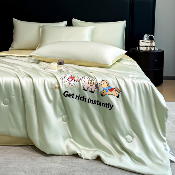 91家纺网 家纺一手货源 找家纺 利欧 2026新款水洗天丝刺绣夏被四件套-马上有钱 马上有钱-奶绿柠檬