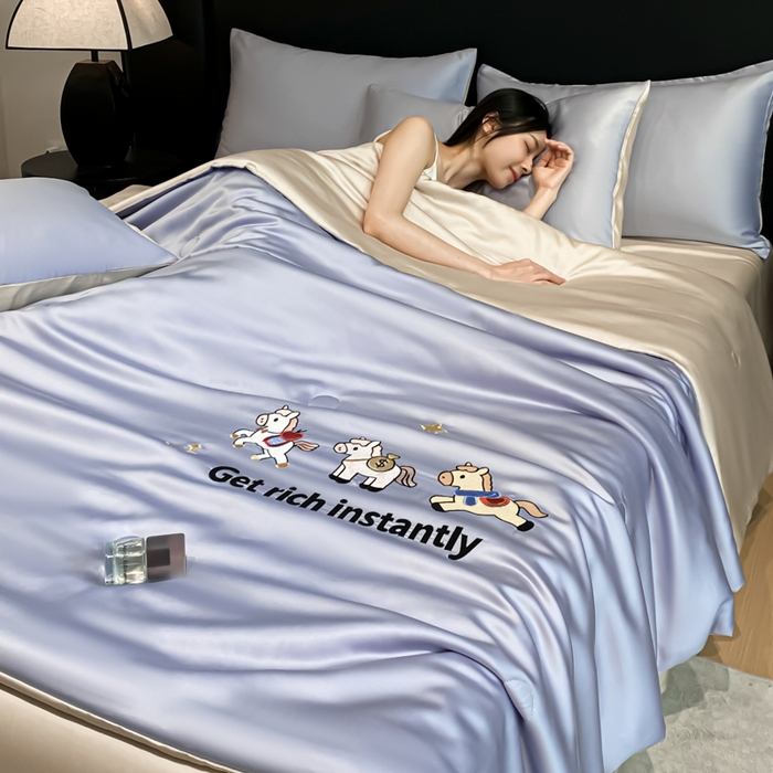 91家纺网 家纺一手货源 找家纺 利欧 2026新款水洗天丝刺绣夏被四件套-马上有钱 马上有钱-紫灰+梧桐