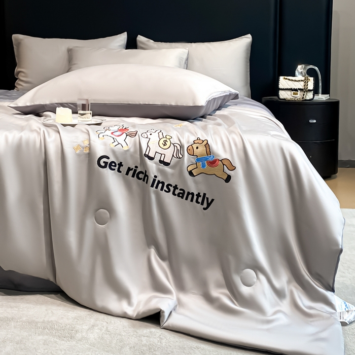 91家纺网 家纺一手货源 找家纺 利欧 2026新款水洗天丝刺绣夏被四件套-马上有钱 马上有钱-山灰+摩卡灰