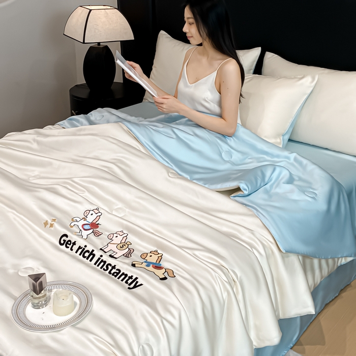 91家纺网 家纺一手货源 找家纺 利欧 2026新款水洗天丝刺绣夏被四件套-马上有钱 马上有钱-白蓝